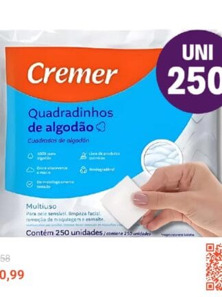 Algodão Prensado Quadradinho Cremer Sem Perfume 250 Unidades
