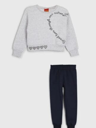 Conjunto 2pçs Manga Longa Kyly Blusa E Calça De Moletom Cinza