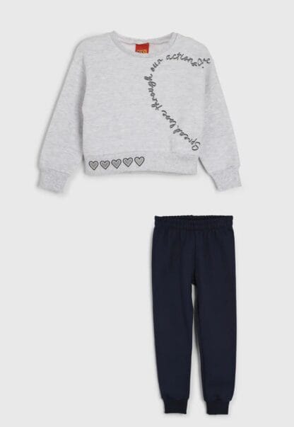 Conjunto 2pçs Manga Longa Kyly Blusa E Calça De Moletom Cinza