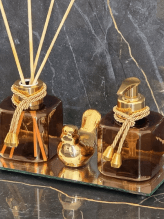 Kit Lavabo Dourado Pet 100ml Pássaro Bandeja Decoração