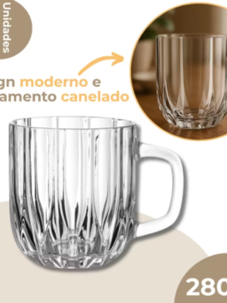 Jogo 6 Canecas Em Vidro Refinatto Café Chá 280ml Canelado