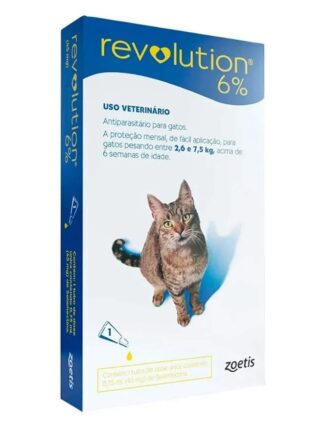 Revolution Zoetis 6% 0.75ml para Gatos 2,6Kg a 7,5Kg - 1 bisnaga