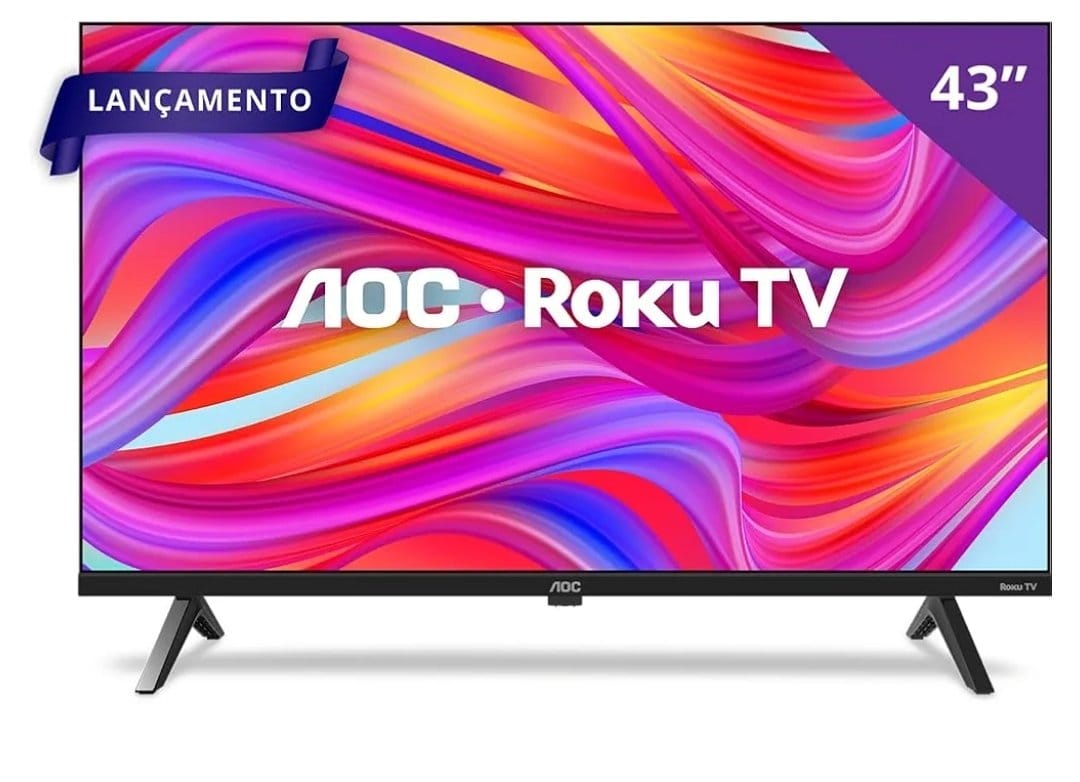 AOC, Smart TV, Roku 43'' Full HD, 43S5045/78G, com HDMI, USB, Wi-Fi, Conversor Digital