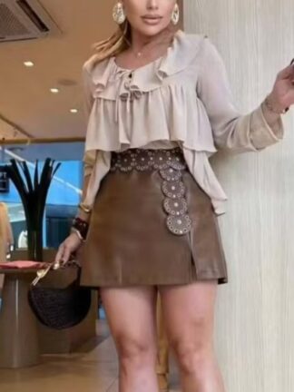 Short Saia Feminino Em Corino Para Festas, Rodeios Tendência Inverno 2025 sem cinto