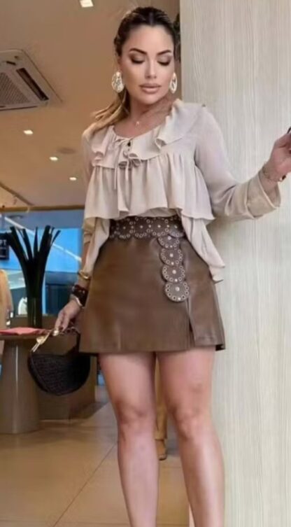 Short Saia Feminino Em Corino Para Festas, Rodeios Tendência Inverno 2025 sem cinto