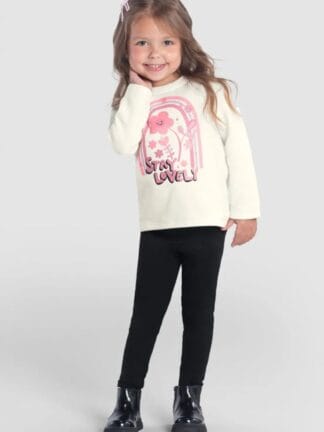 Conjunto 2pçs Manga Longa Brandili Blusa E Calça Legging Off-White