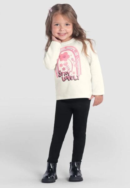 Conjunto 2pçs Manga Longa Brandili Blusa E Calça Legging Off-White