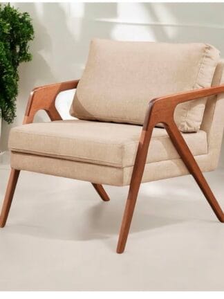 Poltrona Mona Decorativa Linho Design Premium em Madeira Maciça - Zinn Móveis (Bege)