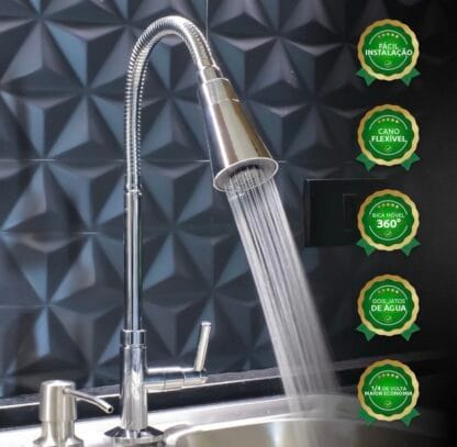Torneira Gourmet Cozinha Bancada Pia Flexível 2 Jatos Abs Cor Prateado