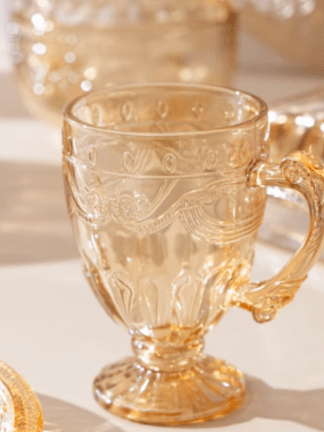 Conjunto 6 Canecas C/Pé Vidro Cristal Imperial Âmbar 190ml