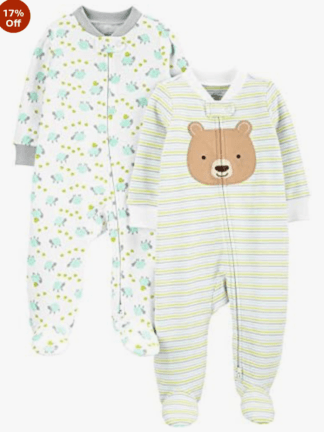 Macacão de dormir para bebês Pacote com 2 pares neutros de algodão com pés Carter's Unisex