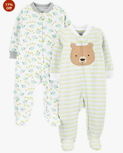 Macacão de dormir para bebês Pacote com 2 pares neutros de algodão com pés Carter's Unisex