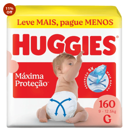 Fralda Descartável Huggies Máxima Proteção Tamanho G 160 unidades