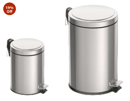 Kit de Lixeiras com Pedal Tramontina Brasil em Aço Inox com Acabamento Polido e Balde Interno 5 L + 20 L