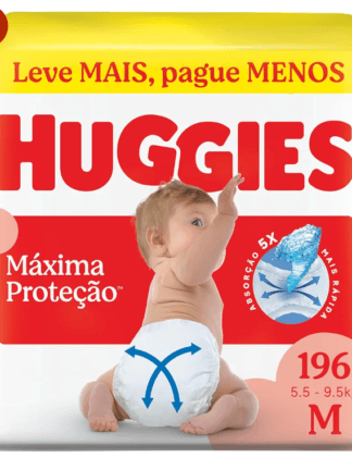 Fralda Descartável Huggies Máxima Proteção Tamanho M 196 unidades