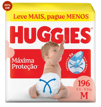 Fralda Descartável Huggies Máxima Proteção Tamanho M 196 unidades