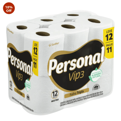 Personal Papel Higiênico Vip Folha Tripla Com 12 Rolos De 20M