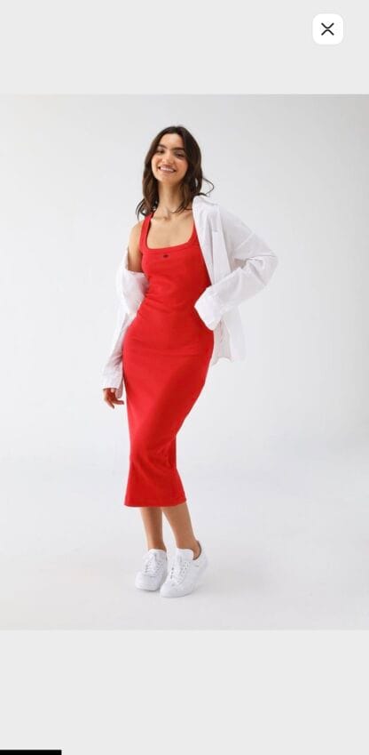Vestido Canelado Colcci Midi Logo Vermelho