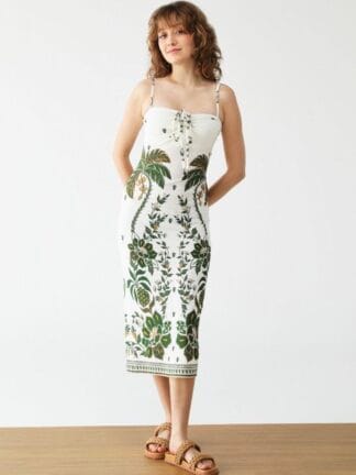 Vestido Canelado Farm Midi Mari Off-white