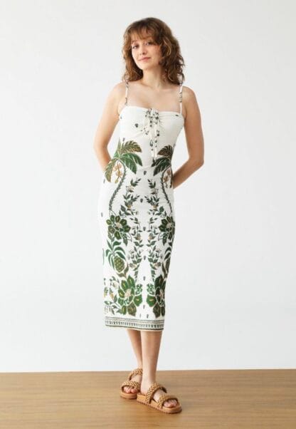Vestido Canelado Farm Midi Mari Off-white
