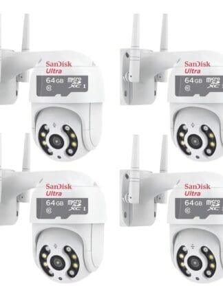 Kit 4 Câmeras De Segurança Ip Rotativa + 4 Cartões De 64gb Cor Branco