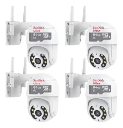 Kit 4 Câmeras De Segurança Ip Rotativa + 4 Cartões De 64gb Cor Branco