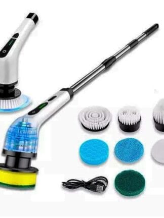 Genérico Esfregão Elétrico Giratório 7 em 1 com Iluminação LED, Sem Fio, 7 Cabeças de Escova Substituíveis para Pisos, Azulejos, Banheiros, Cozinhas e Áreas de Difícil Acesso