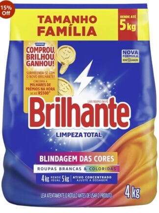 Brilhante Lava-Roupas Em Pó Roupas Brancas E Coloridas Limpeza Total Pacote Tamanho Família 4 Kg (Pacote De 1)
