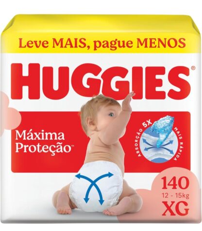 Fralda Descartável Huggies Máxima Proteção Tamanho XG 140 unidades