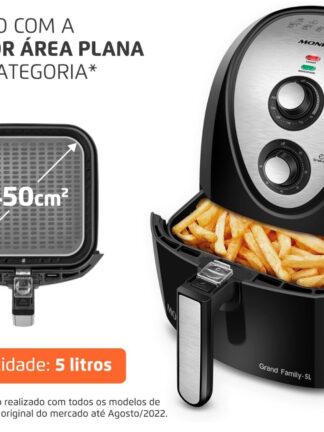 MONDIAL Fritadeira Sem Óleo Air Fryer 5L, Preto/Inox, 1900W, 110V