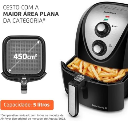 MONDIAL Fritadeira Sem Óleo Air Fryer 5L, Preto/Inox, 1900W, 110V