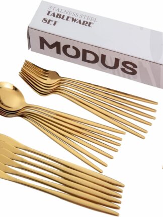 Conjunto De Talheres Aço Inoxidável 24 Peças Faqueiros Kits (Dourado)