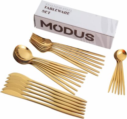 Conjunto De Talheres Aço Inoxidável 24 Peças Faqueiros Kits (Dourado)