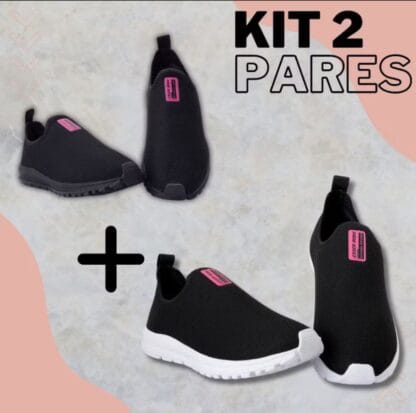 Kit 2 Tênis Meia Feminino Calce Fácil Botinha Ortopédico Esportivo Sneaker Slip On Casual confortável