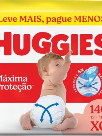 Fralda Descartável Huggies Máxima Proteção Tamanho XG 140 unidades – Nova fralda Supreme Care aberta com tecnologia Xtra-Flex, canais em X que se adaptam..