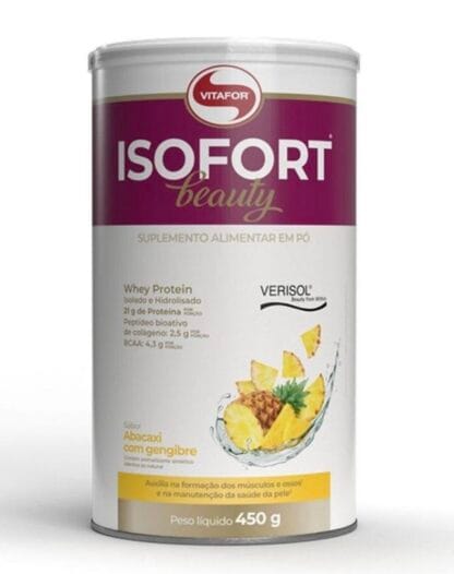 Suplemento Em Pó Vitafor Isofort Beauty Whey Protein Com Colageno Verisol Lata De 450g Sabor Abacaxi com Gengibre