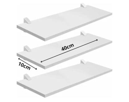 PRAT.K Kit 3 Prateleiras Brancas 1,5x10x40 cm – Com Bucha (Decorare), Compactas e Versáteis