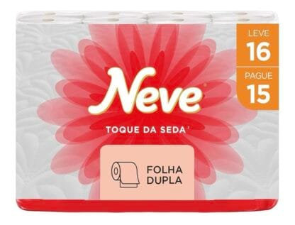 Neve Papel Higiênico Toque de Seda Folha Dupla, 30m, Leve 16 Pague 15 Rolos