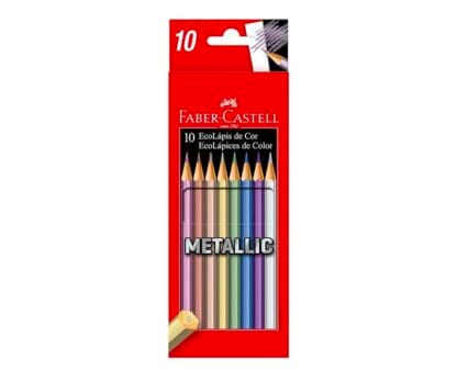 Lápis de Cor Sextavado, Faber-Castell, EcoLápis Metallic, 120410G, 10 Cores