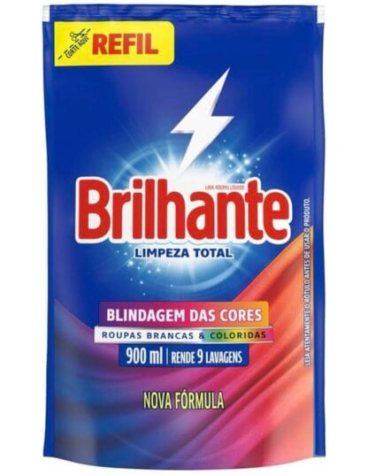 Lava Roupas Líquido Brilhante Limpeza Total 900 ml Refil