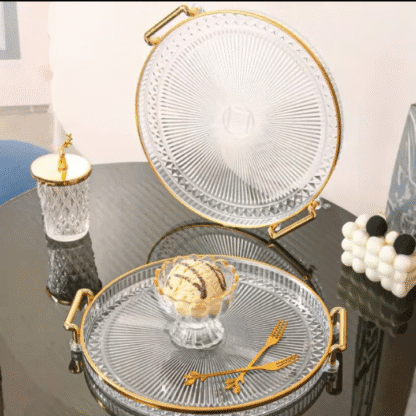 Bandeja Organizadora Decorativa Multiuso Para Servir Nórdica Com Alça e Detalhe em Dourado Decoração de Mesa