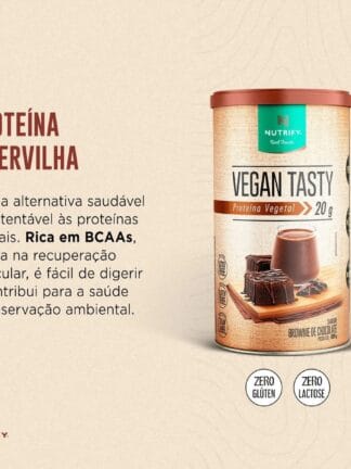 Proteína Vegetal Vegan Tasty Sabor Brownie de Chocolate Lata Com 420g Nutrify
