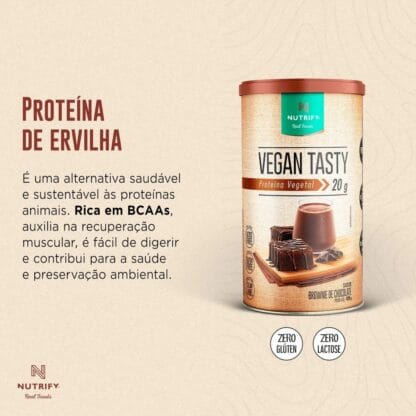 Proteína Vegetal Vegan Tasty Sabor Brownie de Chocolate Lata Com 420g Nutrify