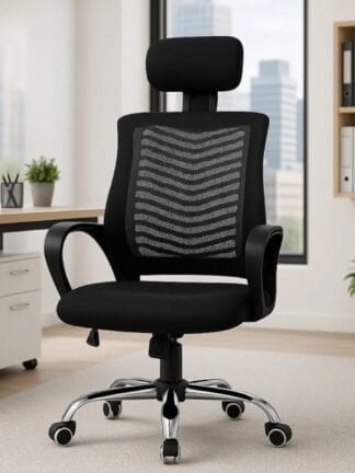 Cadeira De Escritório Ergonômica Presidente Com Encosto (Preto)