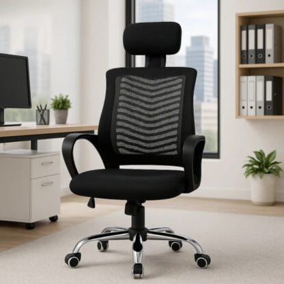 Cadeira De Escritório Ergonômica Presidente Com Encosto (Preto)
