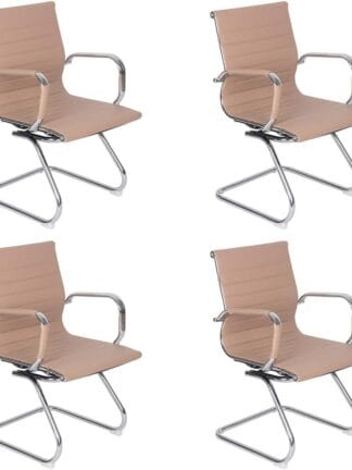 Kit 4x Cadeiras Home Office Recepção Esteirinha Base Fixa, Nude