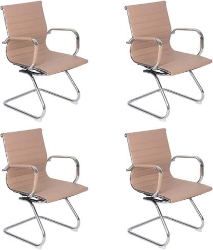 Kit 4x Cadeiras Home Office Recepção Esteirinha Base Fixa, Nude