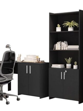Conjunto Home Office 3 Peças 1 Mesa em L 2 Gavetas 3 Portas 2 Armários Espresso Móveis