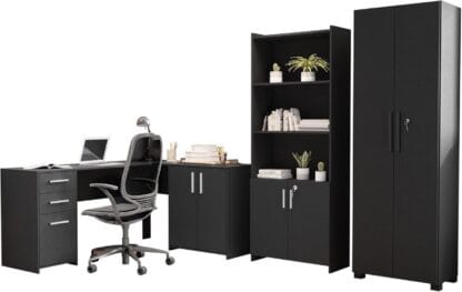 Conjunto Home Office 3 Peças 1 Mesa em L 2 Gavetas 3 Portas 2 Armários Espresso Móveis