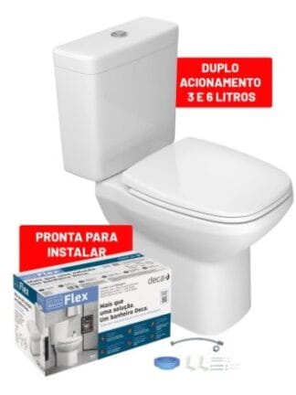 Kit Bacia Sanitária e Caixa Acoplada 3/6 Litros Flex com Acessórios Branco KP.380.17 - Deca